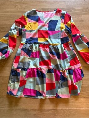 Girls' Multicolor Geometric Tiered Dress